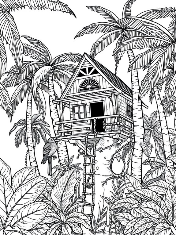 tropical treehouse coloring page