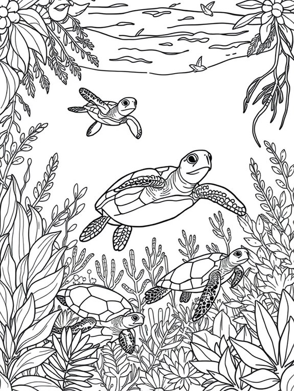 tropical turtles coloring page