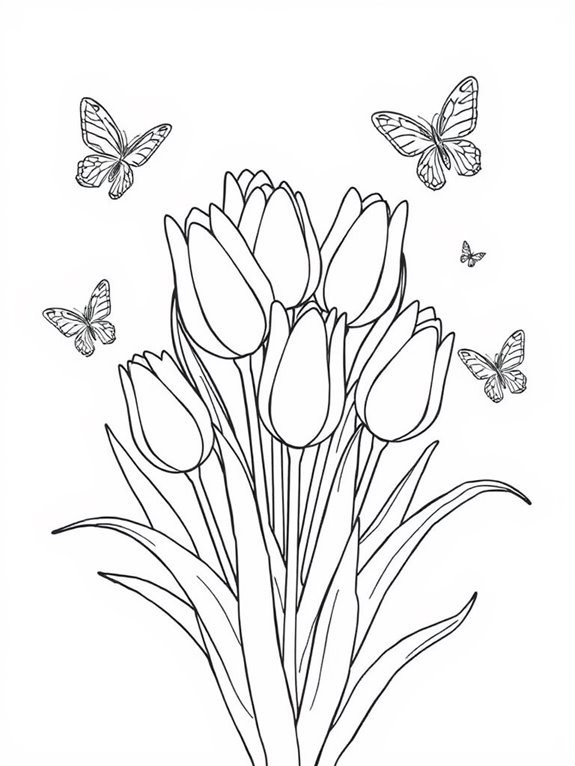 tulips and butterflies coloring page