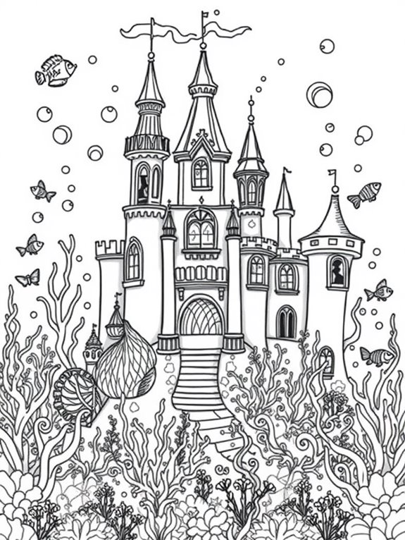 underwater mermaid castle coloring