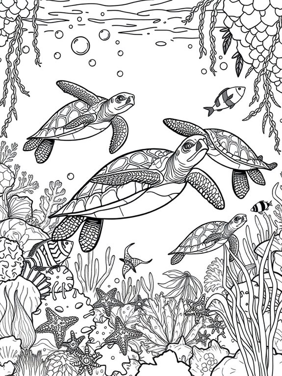 underwater sea turtle coloring