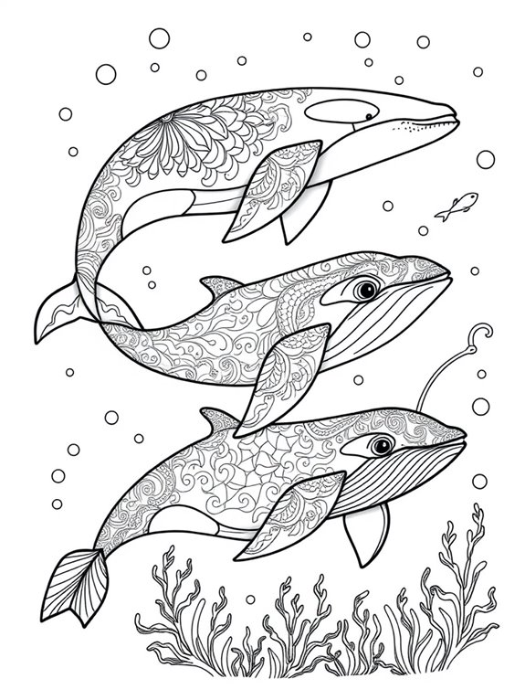 whales coloring page design