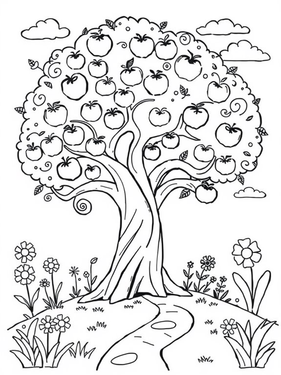 whimsical apple tree coloring