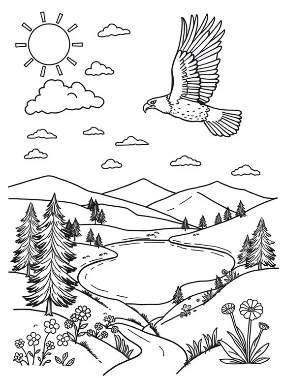 whimsical bald eagles landscape