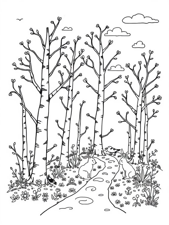 whimsical birch trees scene