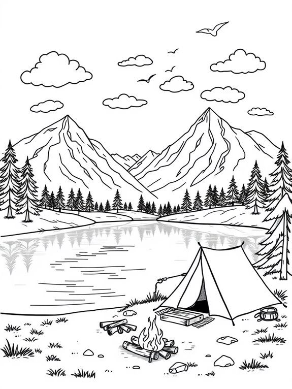 whimsical campsite by lake