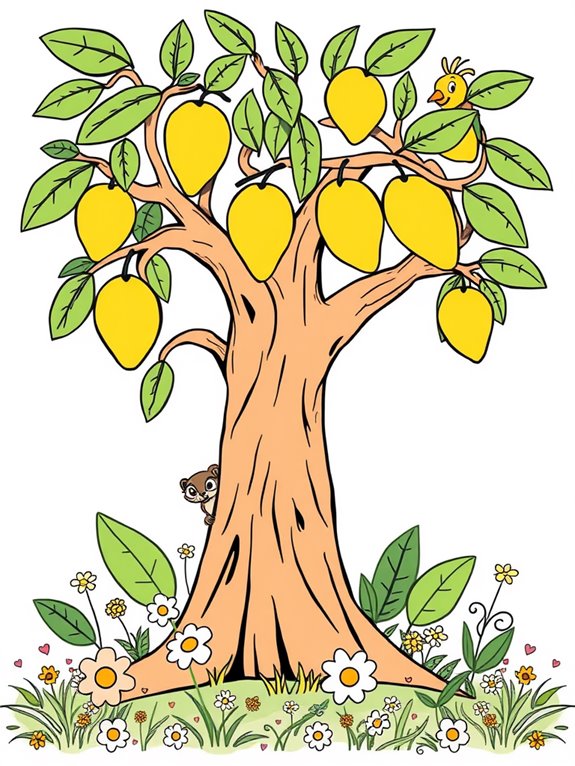 whimsical cartoon mango tree