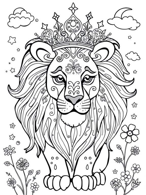 whimsical crowned fantasy lion