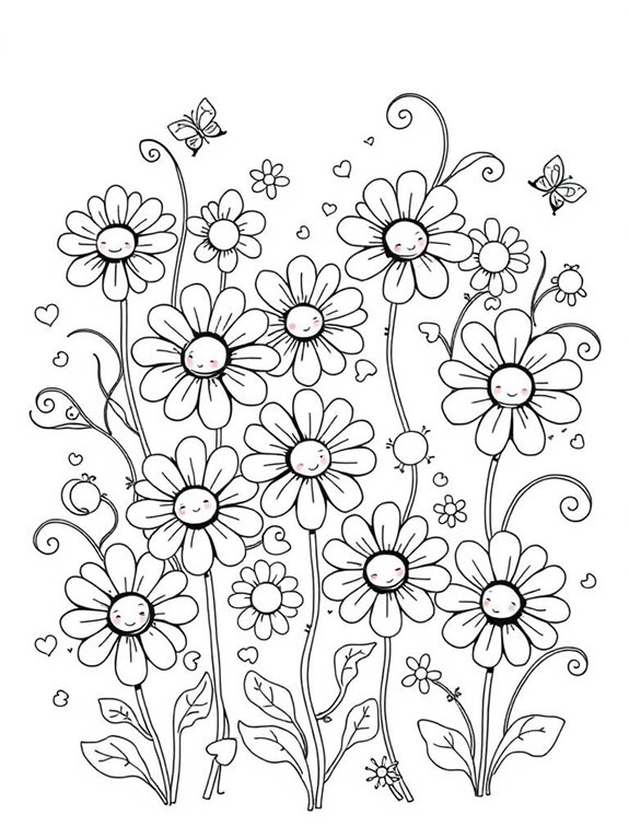 whimsical cute daisies coloring