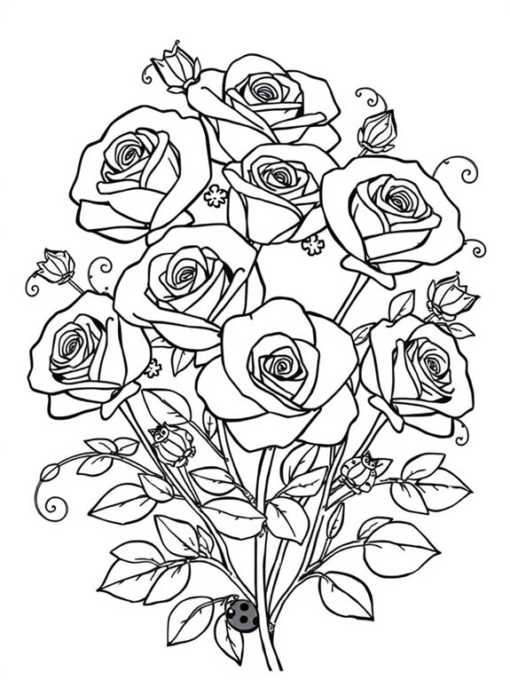 whimsical cute roses coloring