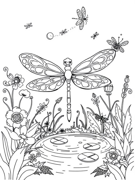 whimsical garden dragonfly scene