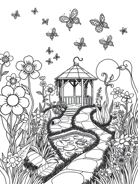 whimsical garden landscape coloring