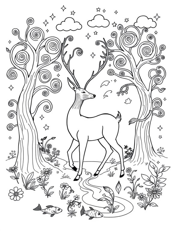 whimsical mystical deer landscape