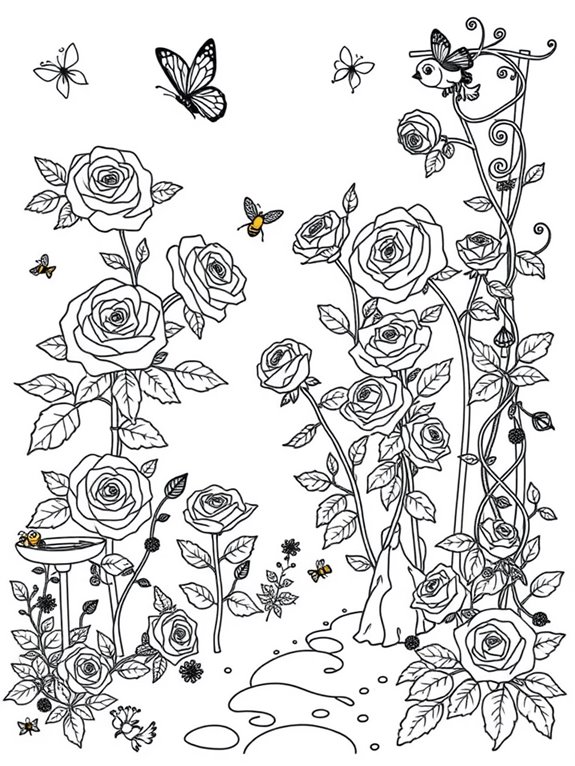 whimsical rose garden coloring