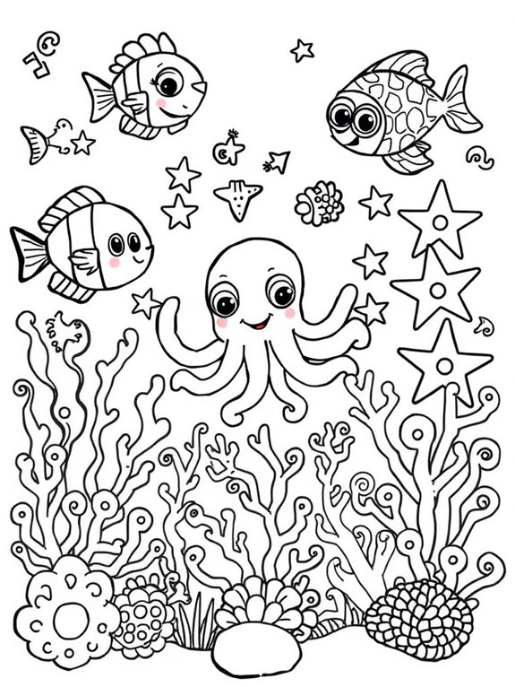 whimsical sea creatures coloring page