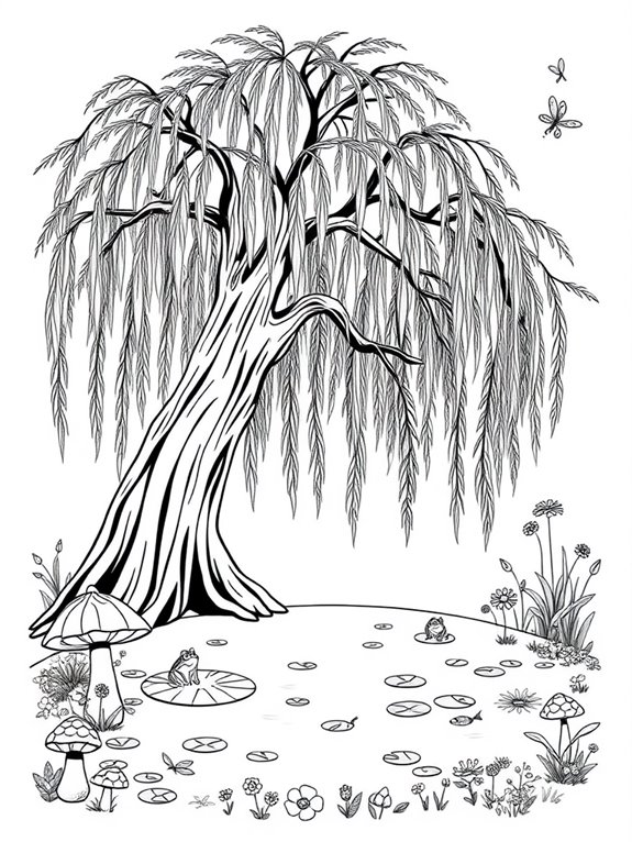 whimsical willow tree scene