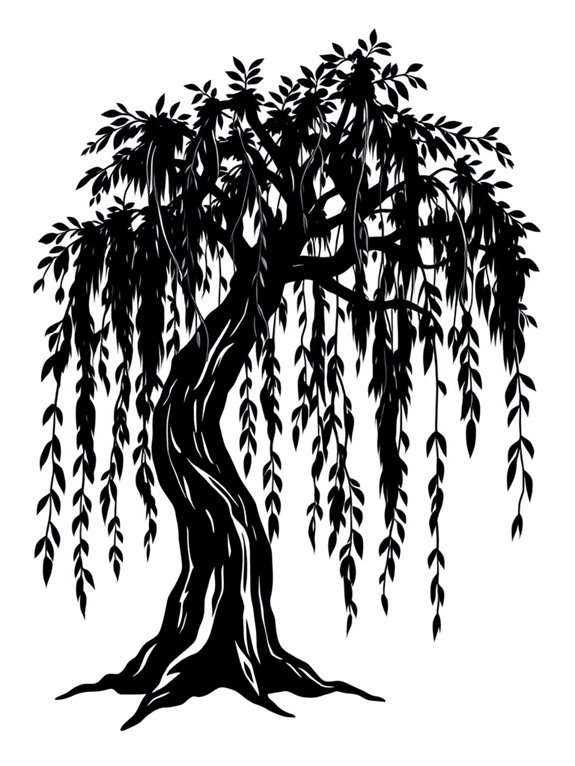 willow silhouette coloring page