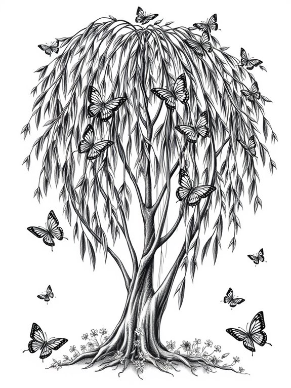 willow tree with butterfly