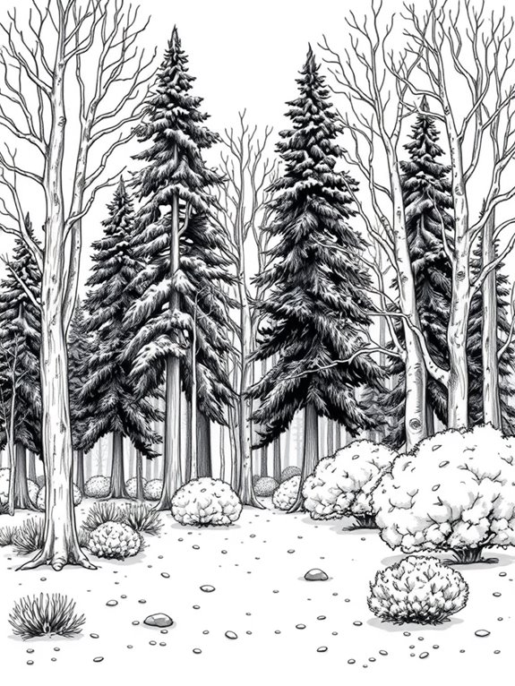 winter forest trees coloring