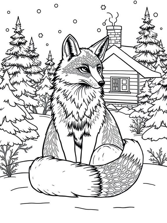 winter fox coloring page