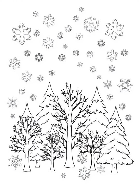 winter trees with snowflakes