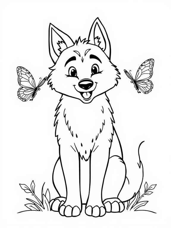 wolf and butterfly coloring page