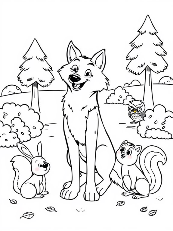 wolf and friends coloring