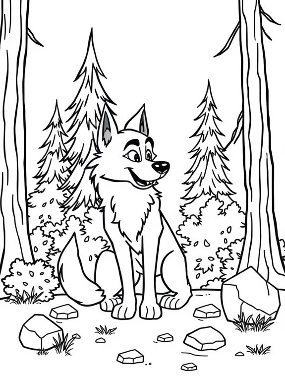 wolf coloring page forest