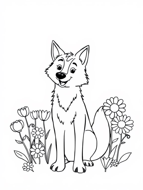 wolf surrounded by flowers