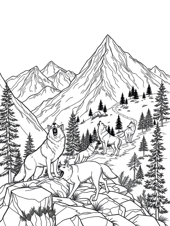 wolves climbing a mountain