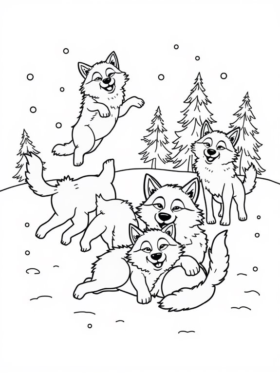 wolves frolicking in snow