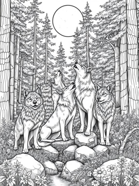 wolves in forest scene