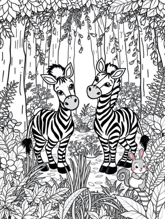 zebras in forest setting