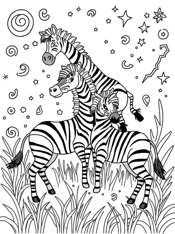 zebras with playful patterns