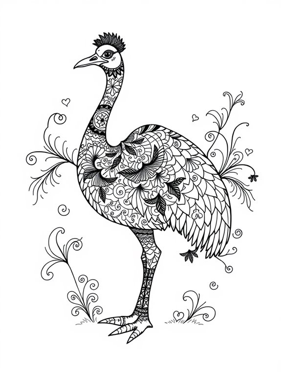 zentangle emus coloring page