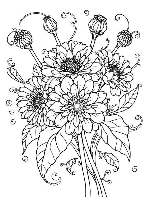 zinnia flower coloring page