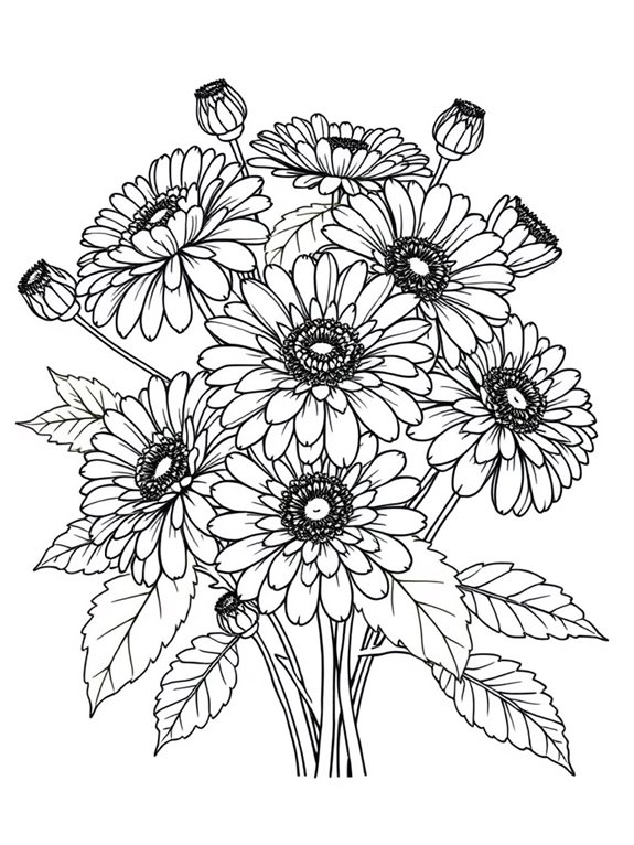 zinnias coloring page design