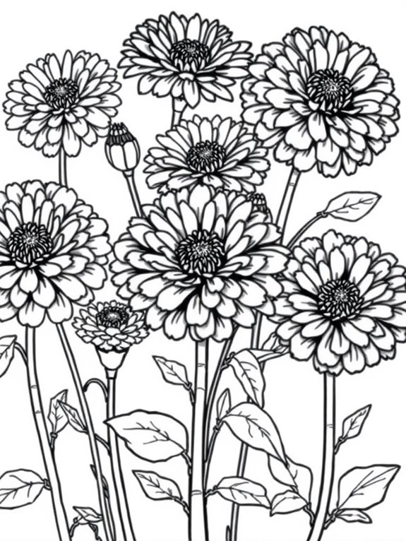 zinnias coloring page design