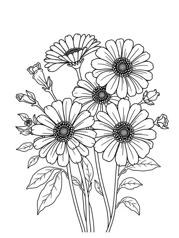 zinnias coloring page design