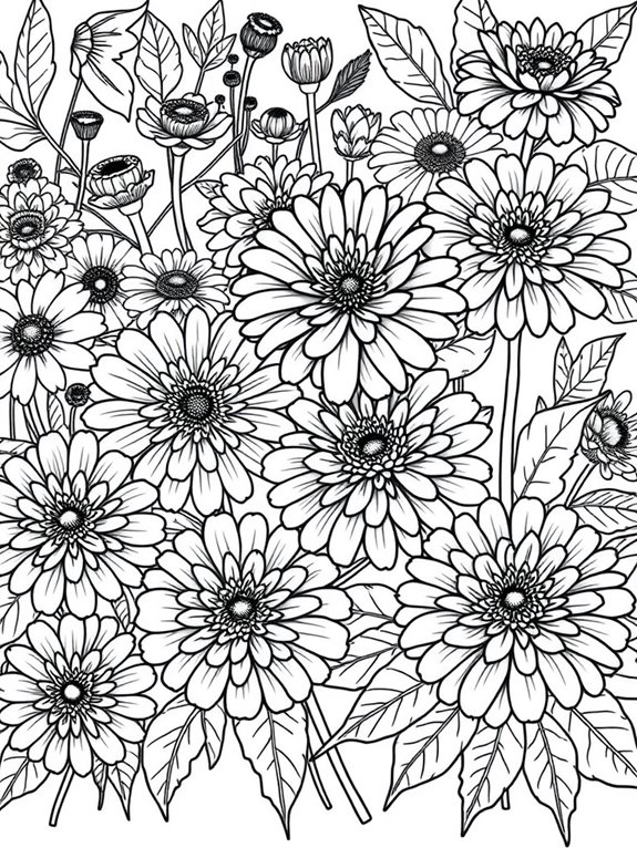 zinnias garden coloring page